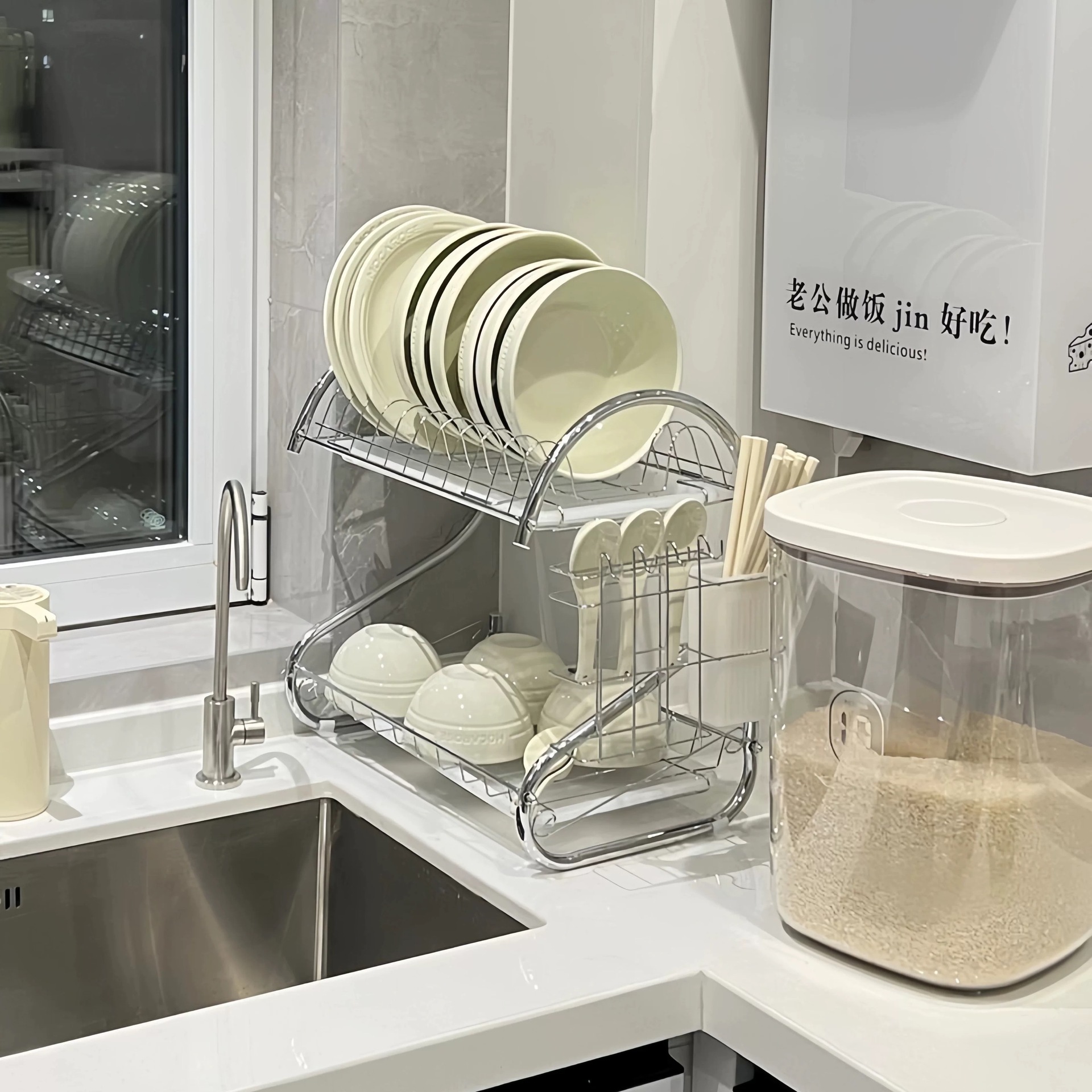 Kitchen Storage Rack, Dish Drain Rack, Multi-Layer Dish Rack, Household Countertop Cupboard, Bowls, Chopsticks, Knives, Multi-Functional Storage Rack