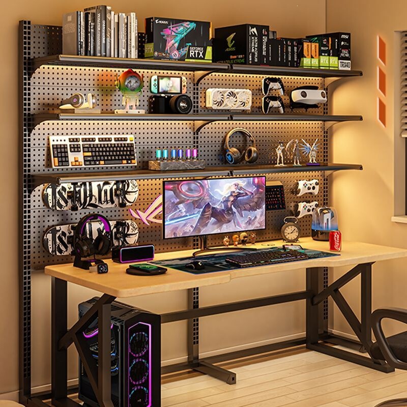 Vertical perforated board storage rack, floor-standing bookshelf, gaming room no-drill metal storage rack, computer desk conversion rack