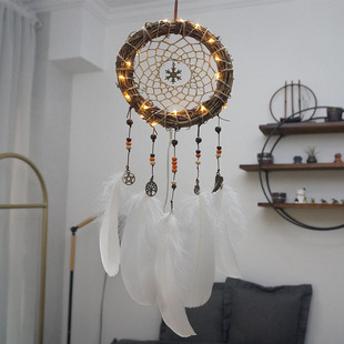 Vintage Rattan Dream Catcher Hanging Ornaments Mori Rattan Ornaments Cross-border Home Pendant Nightlight Cute Birthday