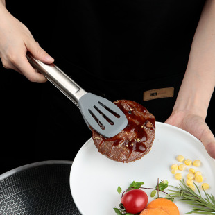 High Quality Stainless Steel Silicone Food Clip Hotel Household Thickened High Temperature Resistant Non-Stick Food Clip