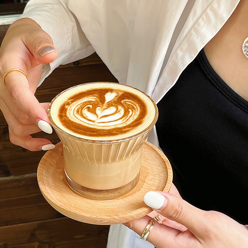 Tazas de café latte de alto valor transparente de hielo americano tazas de vidrio de flores sucias