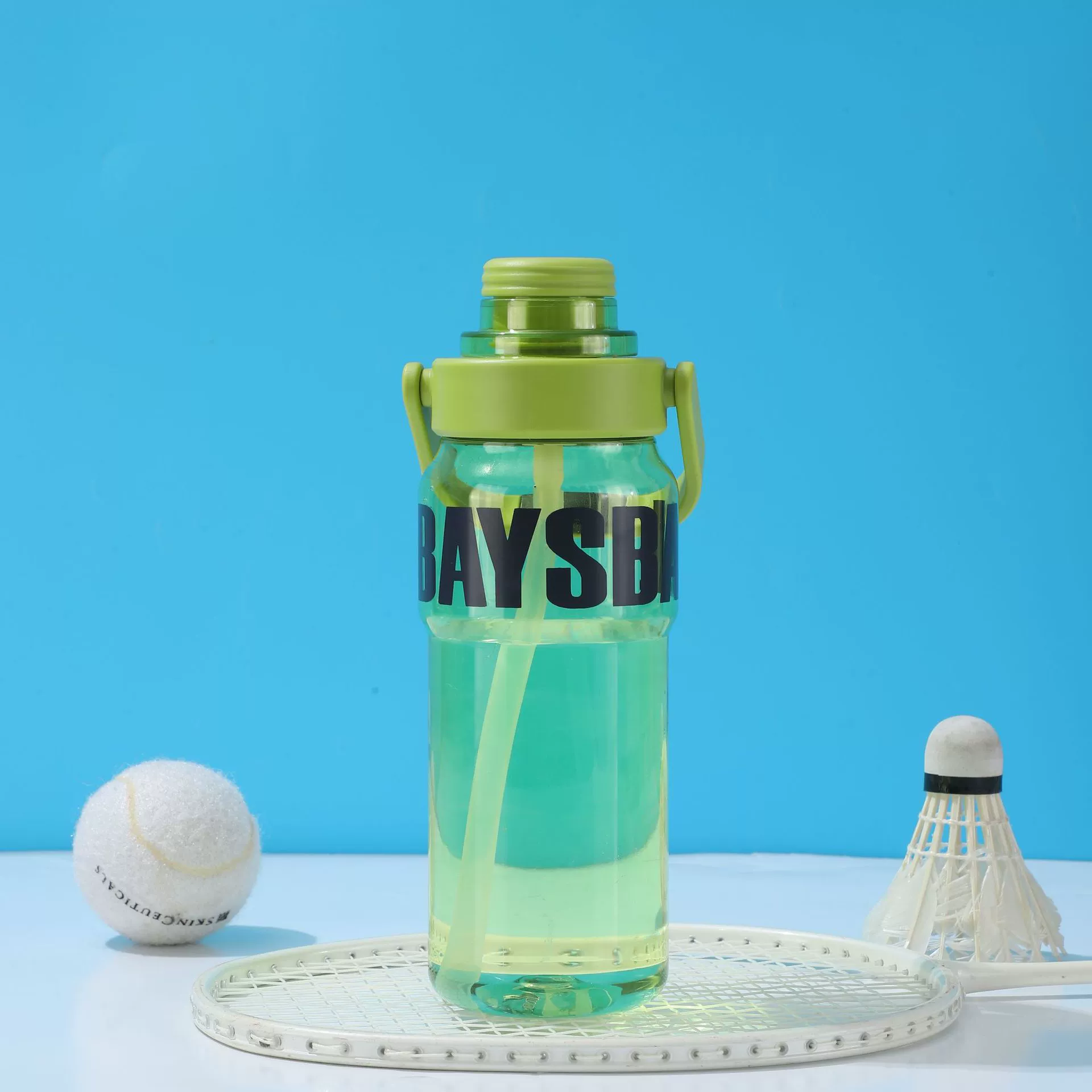 Summer high quality plastic sports handheld capacious tea cup for students with glass, straw, pen