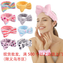 珊瑚绒豹纹圆点蝴蝶结发带欧美跨境洗脸束发带运动化妆头带发饰