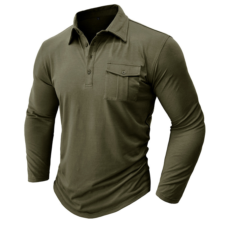 Men's Polo Shirt Long Sleeve Solid Colour Autumn Winter Style_voghion.com
