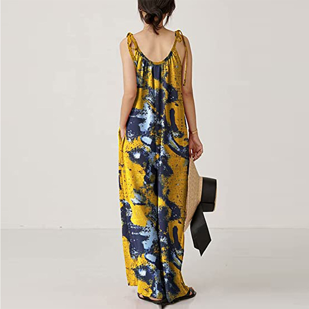 Summer Women Clothing Printed Sling Loose Casual Jumpsuit