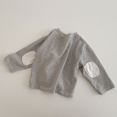 ins韓國童裝T恤春2023新款中小童男女寶寶休閒條紋上衣春秋季衣服