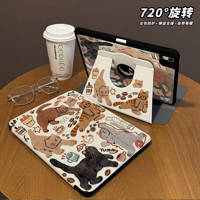 Retro Kitten Air8 Tablet Protective Case with Exposed Logo, Rotating iPad Protective Cover with Pen Slot, Tenth Generation Protective Case Retro Kitten Air8 Tablet Protective Case with Exposed Logo, Rotating iPad Protective Cover with Pen Slot, Tenth Generation Protective Case