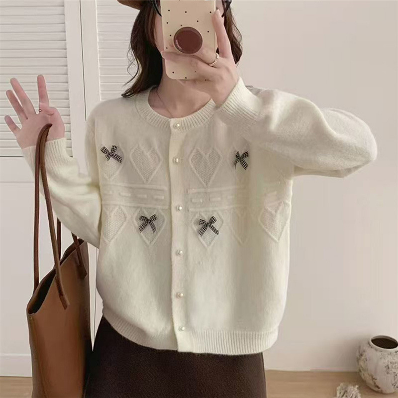 蝴蝶结针织开衫女宽松2025年早秋新款韩版百搭打底上衣毛衣外套潮|undefined