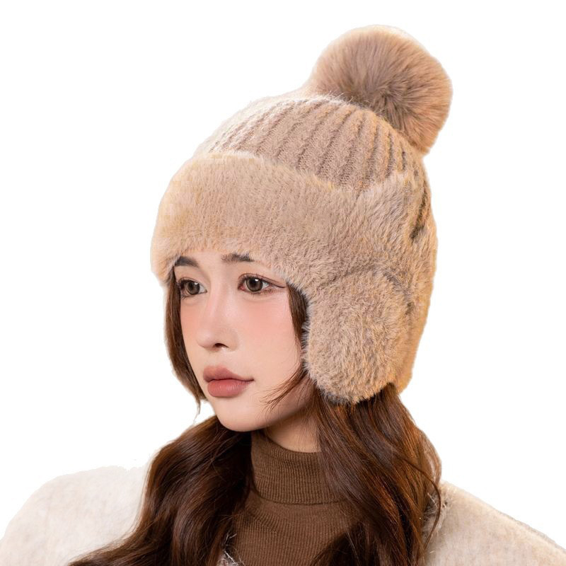 新款冬季针织帽女士加绒加厚秋冬毛线帽妈妈保暖护耳帽子骑行防风|undefined