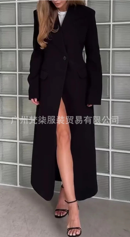 欧美跨境2025亚马逊TK爆款气质百搭长款西服大衣休闲开衫风衣外套|undefined