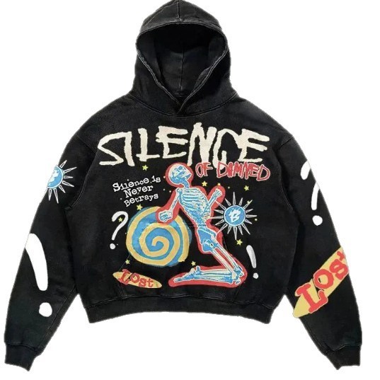 2025新跨境SILENCE卫衣骷颅数码印花连帽套头衫宽松百搭热销批发|undefined
