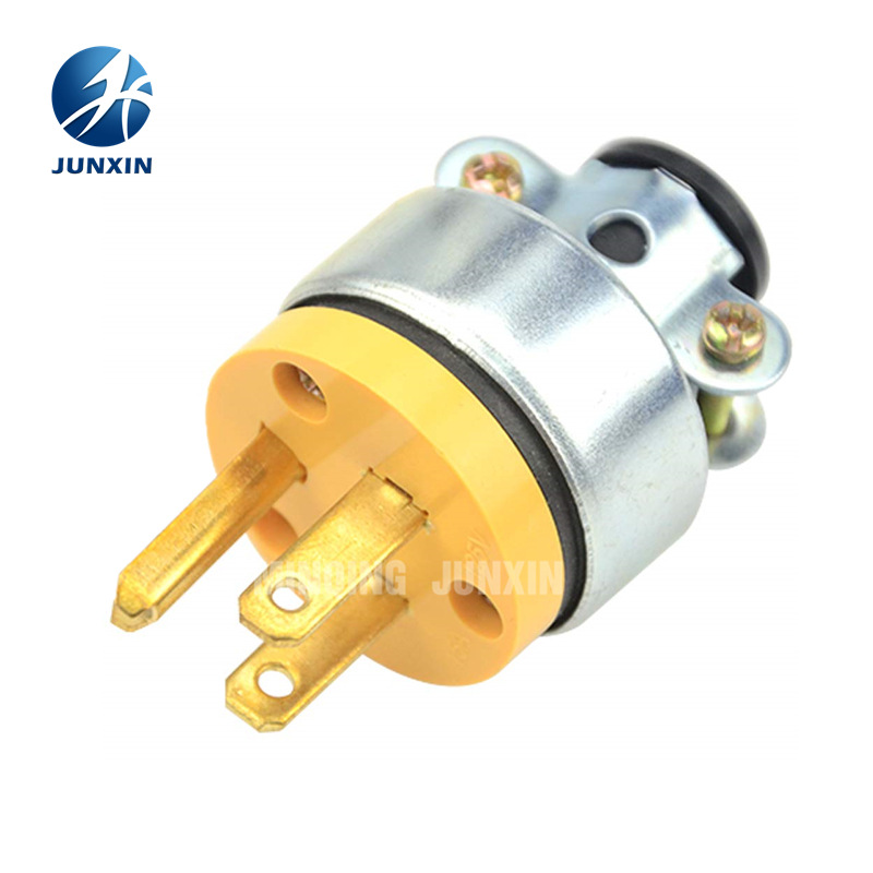 南美工业插头插座美式5-15P可拆防水接线电源插头U44铁夹防爆插头