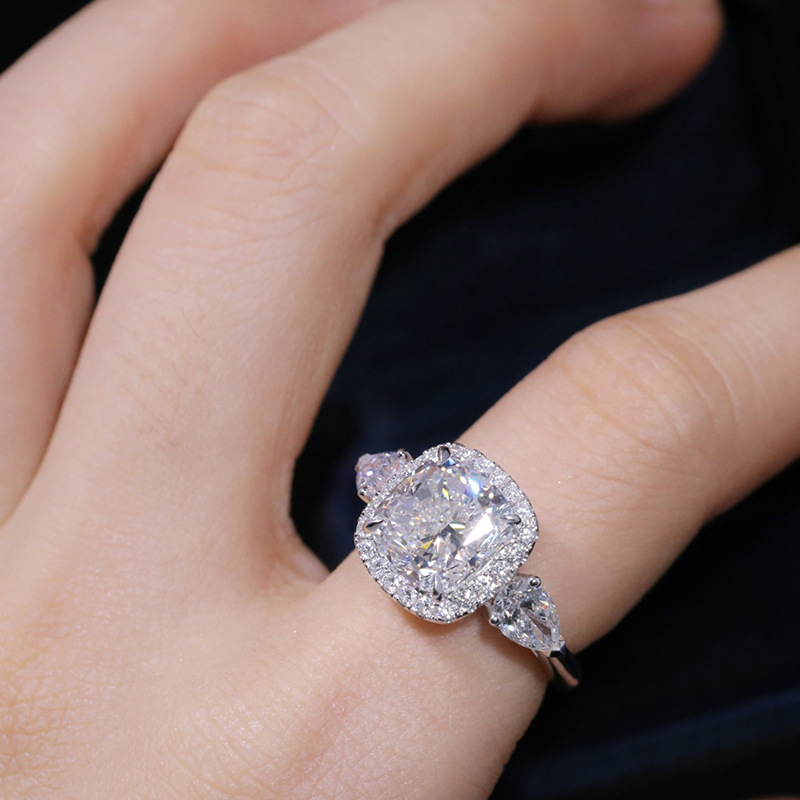 Luxury Full Diamond 5 Carat Cushion Diamond Ring Female Diamond Open Ring Wholesale display picture 8