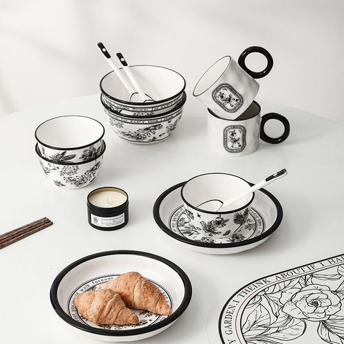 Selectively chosen tableware set gift box, ceramic tableware, Xiaohua flower, Insta-style, high-end ceramic bowls, plates, bowls, chopsticks