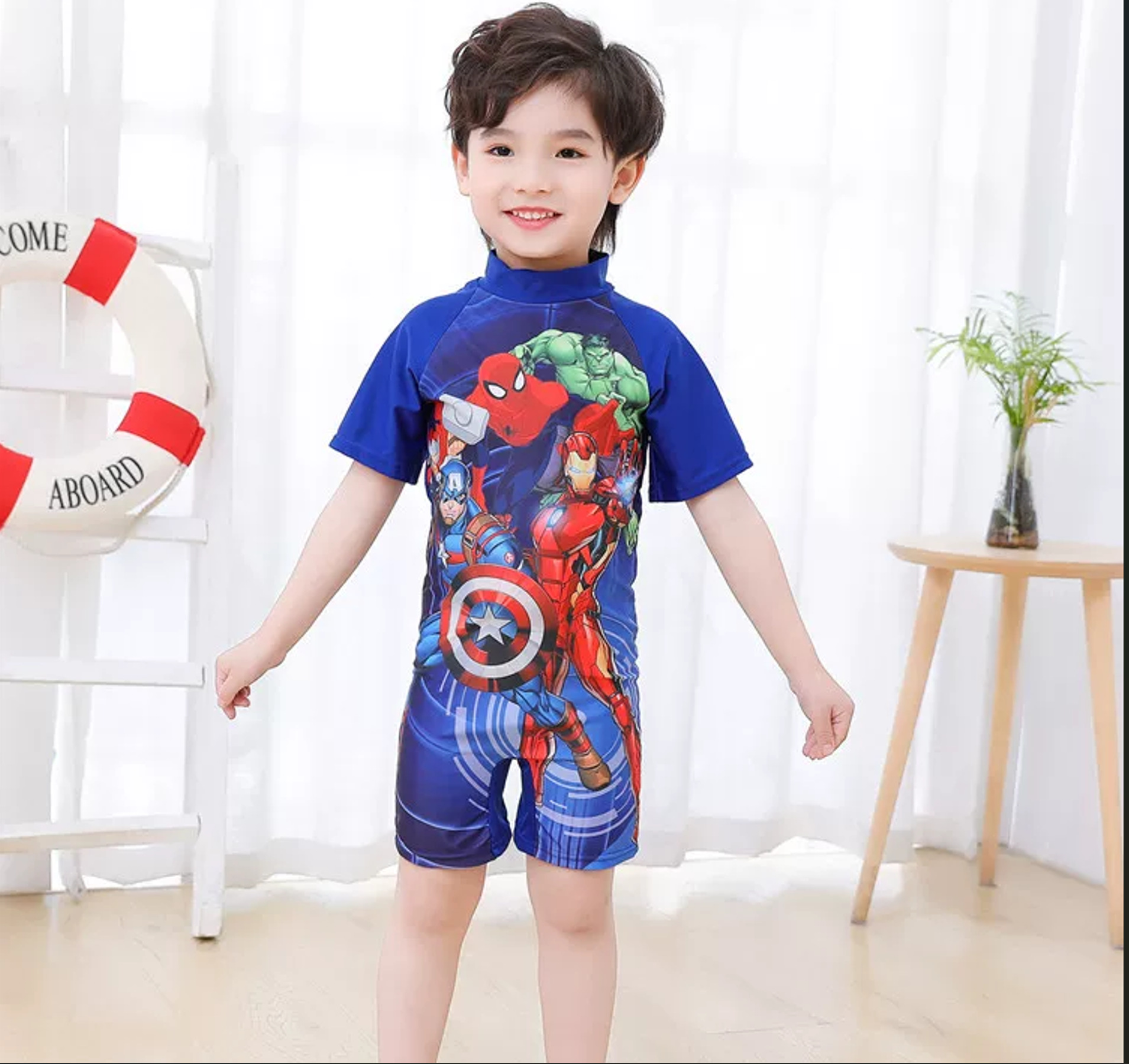 Traje de Baño Enterizo de Dibujos Animados para Niño de Poliéster, Protección Solar, Secado Rápido, para Natación