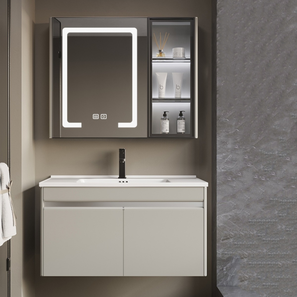 Baño colgado en la pared tipo lavado de cara lavado de manos tipo pequeño hogar todo en una bañera cerámica gabinete de baño de acero inoxidable combinación de lavabo de placa de roca