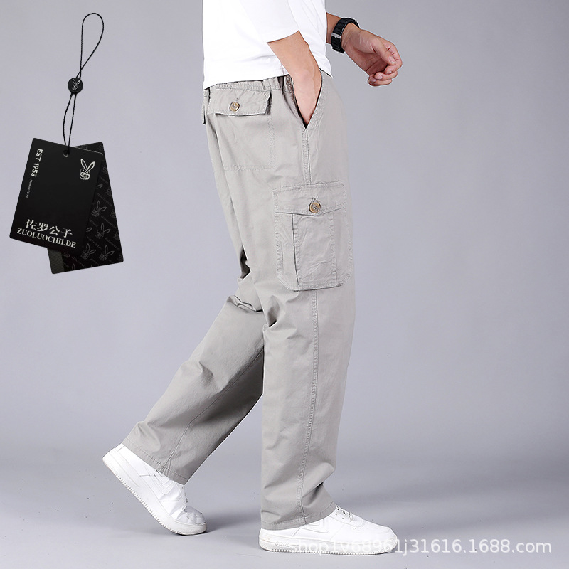 Zuoluo pantalones casuales de otoño de los hombres de mediana edad papá pantalones de algodón sueltos pantalones de los hombres elásticos sueltos Pantalones rectos