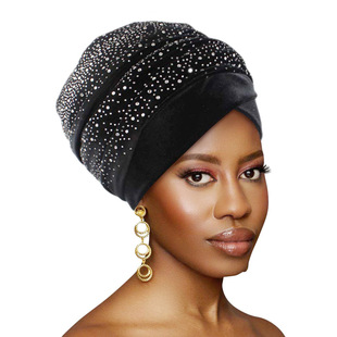 Gipsophila Rhinestone Velvet Towel Hat Long Tail Hat Wrap Scarf Hat TJM-38C Ethnic Style