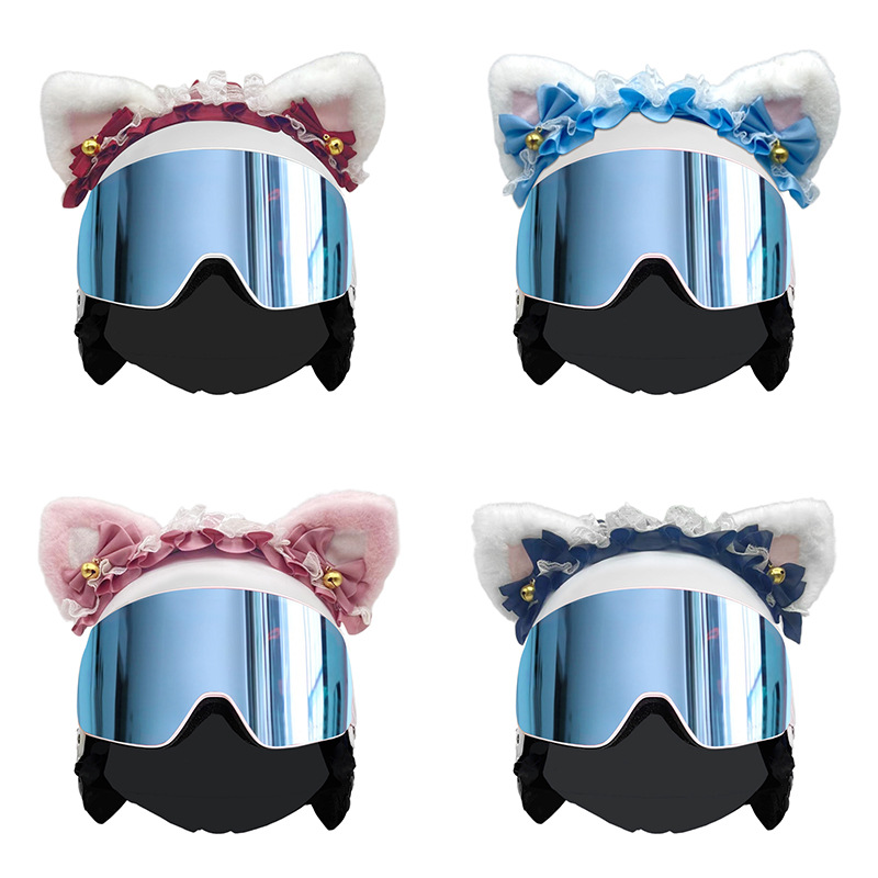 Ski Helmet Decorated with Cartoon Cute Cat Ears, Outdoor Riding Electric Motorcycle Helmet Accessories, Cute Shape