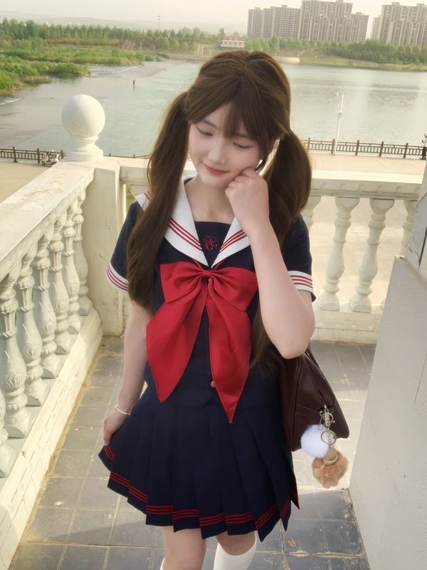 【桑莓果】jk制服水手服原创正版绀色中间服衬衫上衣学院风百褶裙|undefined