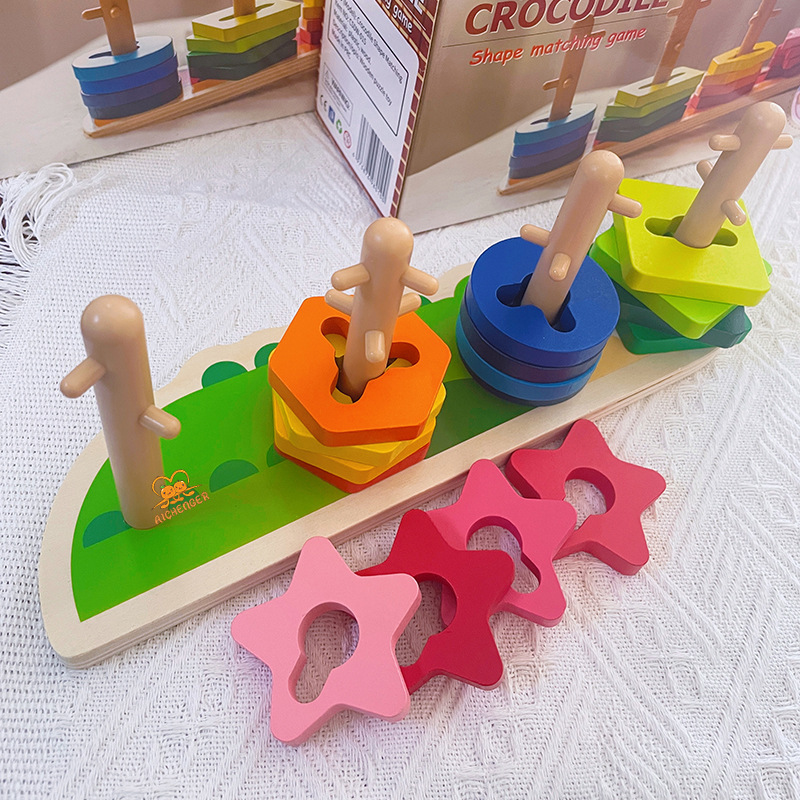 Montessori Toy 0-3 Years Old Crocodile Set Column Puzzle Early Childhood Education Four Sets Column Baby Geometric Matching Building Blocks Montessori Toy 0-3 Years Old Crocodile Set Column Puzzle Early Childhood Education Four Sets Column Baby Geometric Matching Building Blocks