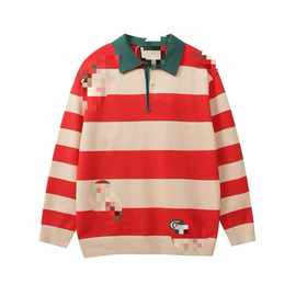 欧洲站跨境专供秋冬轻奢新品G字母提花翻领套头针织衫毛衣男