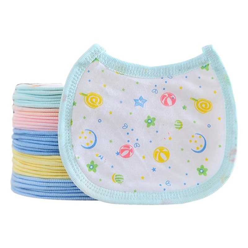 Baby Absorbent Bib with Semi-Circular Tie, Cartoon Bib, Double-Layer Pure Cotton Drool Towel, Double-Layer Thickened