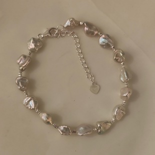 Natural Freshwater Seedless Keshi Pearl Bracelet, Colorful Broken Silver Asymmetrical Bracelet, Versatile and Simple Style