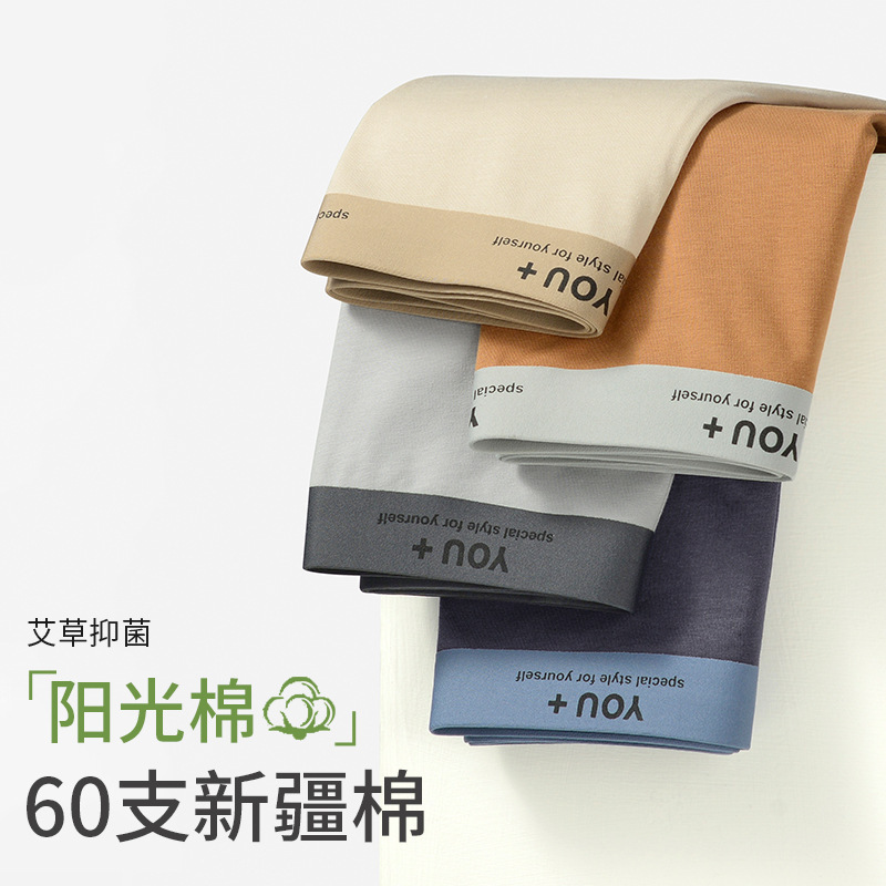 Premium Men's Underwear Xinjiang Cotton 60 Count Autumn Men's Pure Cotton Underwear with Wormwood Antibacterial Inner Layer Pure Cotton Boxer Briefs