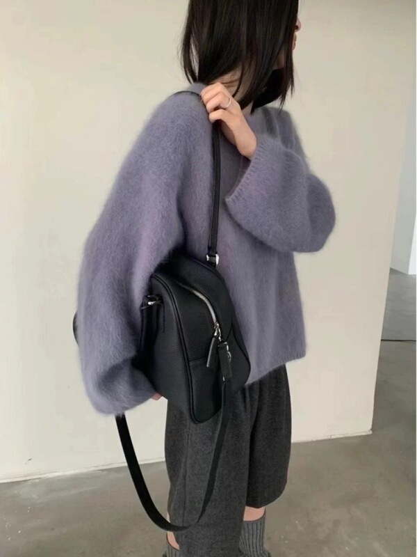 早秋冬仿水貂绒针织衫上衣女2025新款韩版宽松慵懒风长袖套头毛衣|undefined