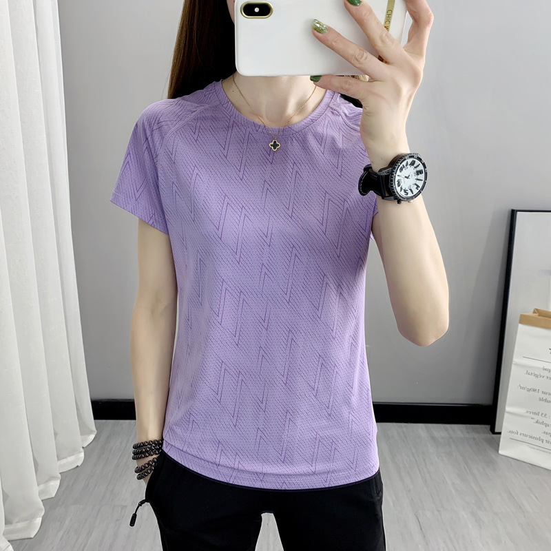 Camiseta de secado rápido al aire libre sensación de hielo de verano de mujeres yoga elástico sudor de manga corta ropa de secado rápido camiseta de carreras