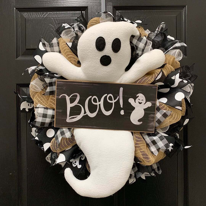 Amazon Halloween guirnaldas simulación fantasma muñeca decoración guirnaldas de Halloween puerta delantera escena interior anillo de decoración