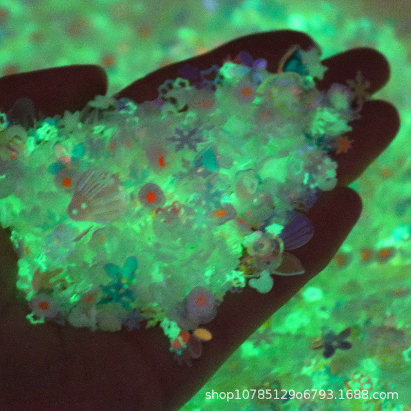 Internet celebridad efecto luminoso lentejuelas mixtas Concha mixta ciruela cóncava copo de nieve cuentas redondas DIY relleno Delgado