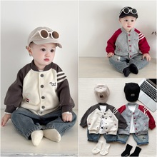 ins婴幼儿童长袖外套2025秋季新款圆领撞色绣花卡通童装棒球服潮