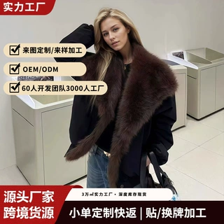 街头潮牌大翻领仿皮草毛领棉服外套女宽松显瘦双面穿保暖派克服