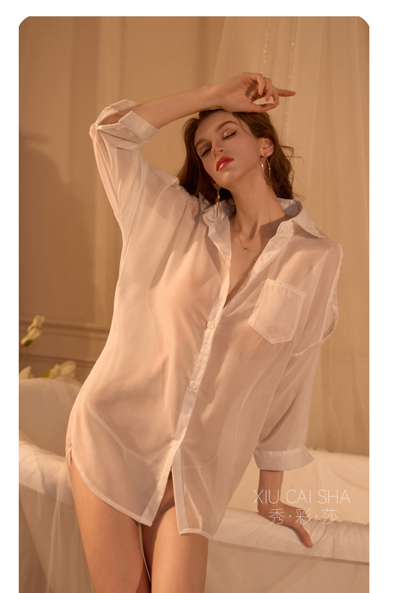 Off-Shoulder See-Through Chiffon Roleplay Top with Thong, Black One Size — detail image 9