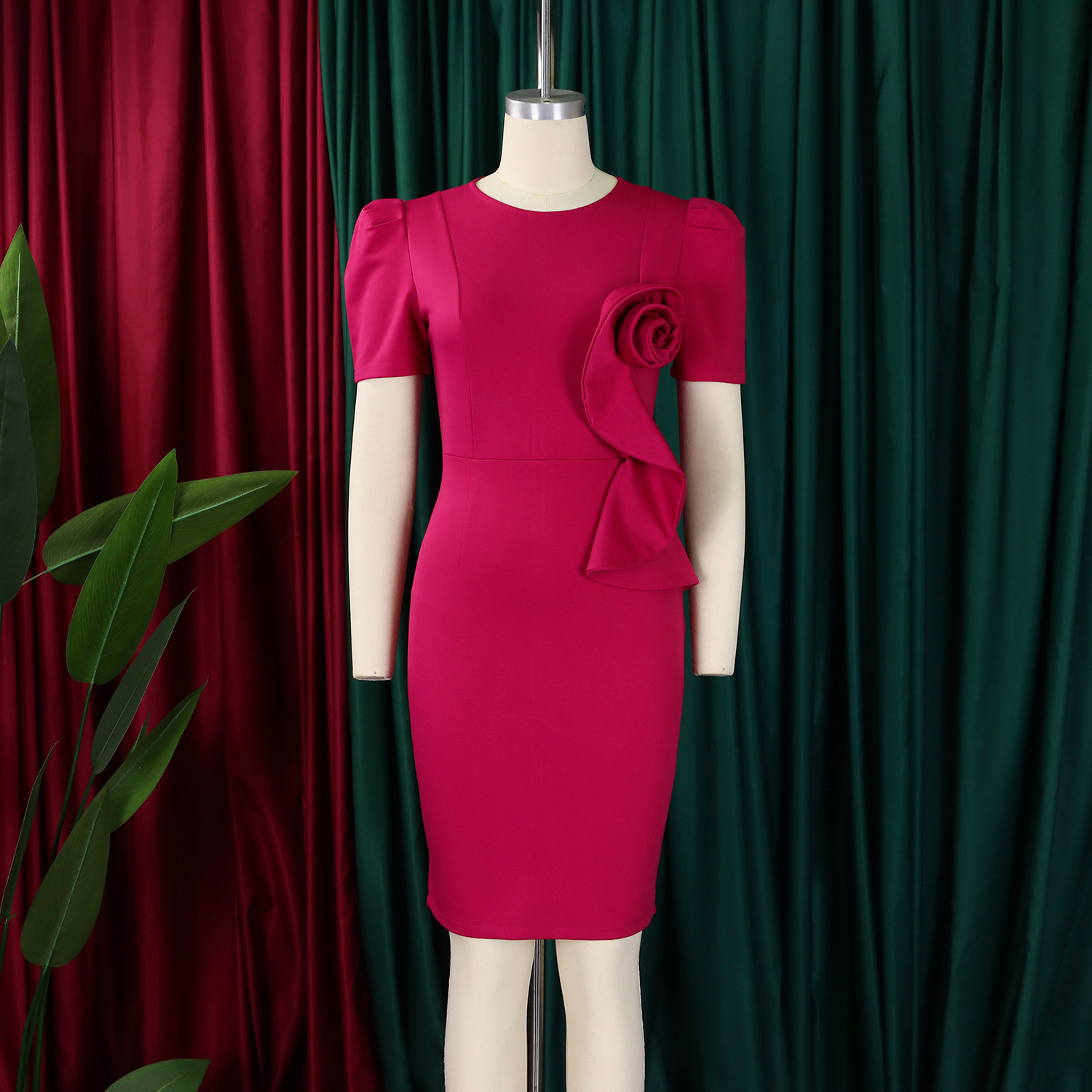 436g Weight Knee-Length Dress Length Type Short Sleeve Sleeve Length Sheath Dress Dresses Type Spandex, Polyester Fabric Type High Waist Waist Line Holiday, Banquet, Daily Occasion Round Neck Neckline Slim Fit Type Flower Pattern Summer Season Women's Gender Elegant Style Wholesale Women's Elegant Flower Holiday Banquet Daily Round Neck Short Sleeve Sheath Dress 3