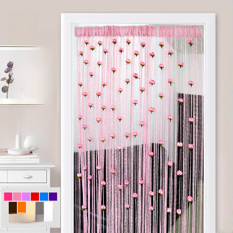 Factory Direct High-End Rose Flower Ribbon Curtain Summer Door Curtain Internet Celebrity Decor Beauty Salon Fringe Curtain Partition Curtain