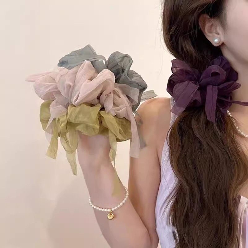 Hermoso anillo de cabello de malla de arco de mariposa intestino grueso para mujeres 2025 nueva cola de caballo no lastima la cuerda de cabello temperamento cuerda de cabello flores de cabeza