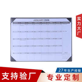 18个月月历2026年定制商务礼品PU英文日程台历大班垫皮质台垫日历