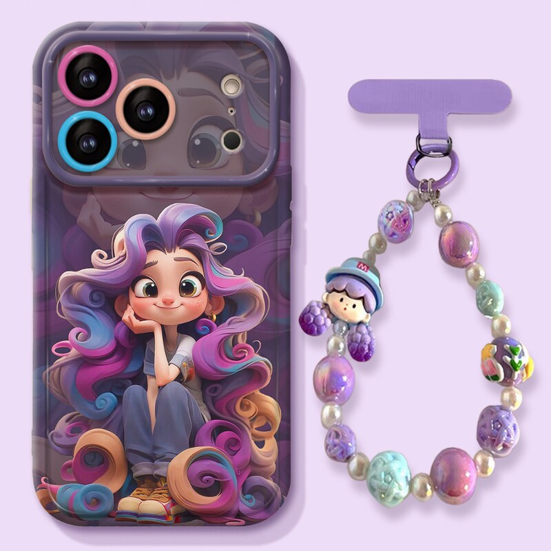 Purple-Haired Princess Hanging Chain Suitable for Apple 17 Cute Mobile Phone Case Iphone15 New Silicone 16 High-Looking Girls Purple-Haired Princess Hanging Chain Suitable for Apple 17 Cute Mobile Phone Case Iphone15 New Silicone 16 High-Looking Girls