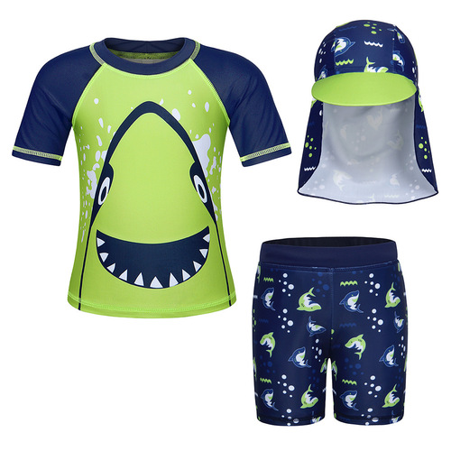 New Model Foreign Trade Children's Swimwear for Young Children, European and American Children's Swimwear, One-piece Cartoon Shark Sun Protection Surfing Suit for Boys