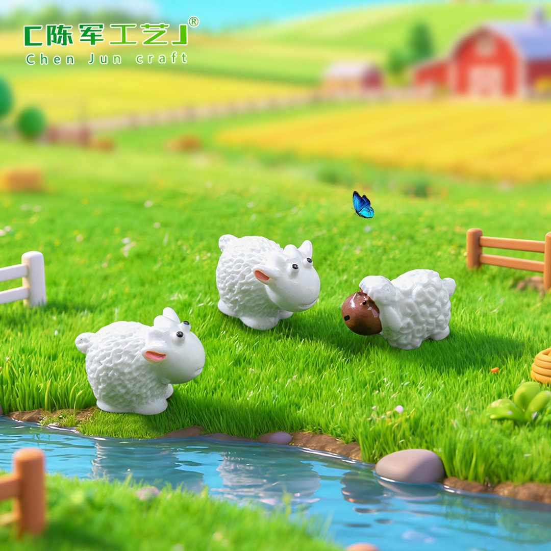 Cute Little Animal Ornaments, Couple Sheep, White Sheep, Little Sheep, Moss Micro-Landscape Ornaments, Resin Accessories