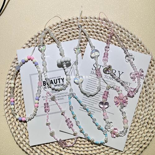 New style INS-style phone chain, beaded bow DIY lanyard, factory brand keychain, fashionable sweet girl internet celebrity same style