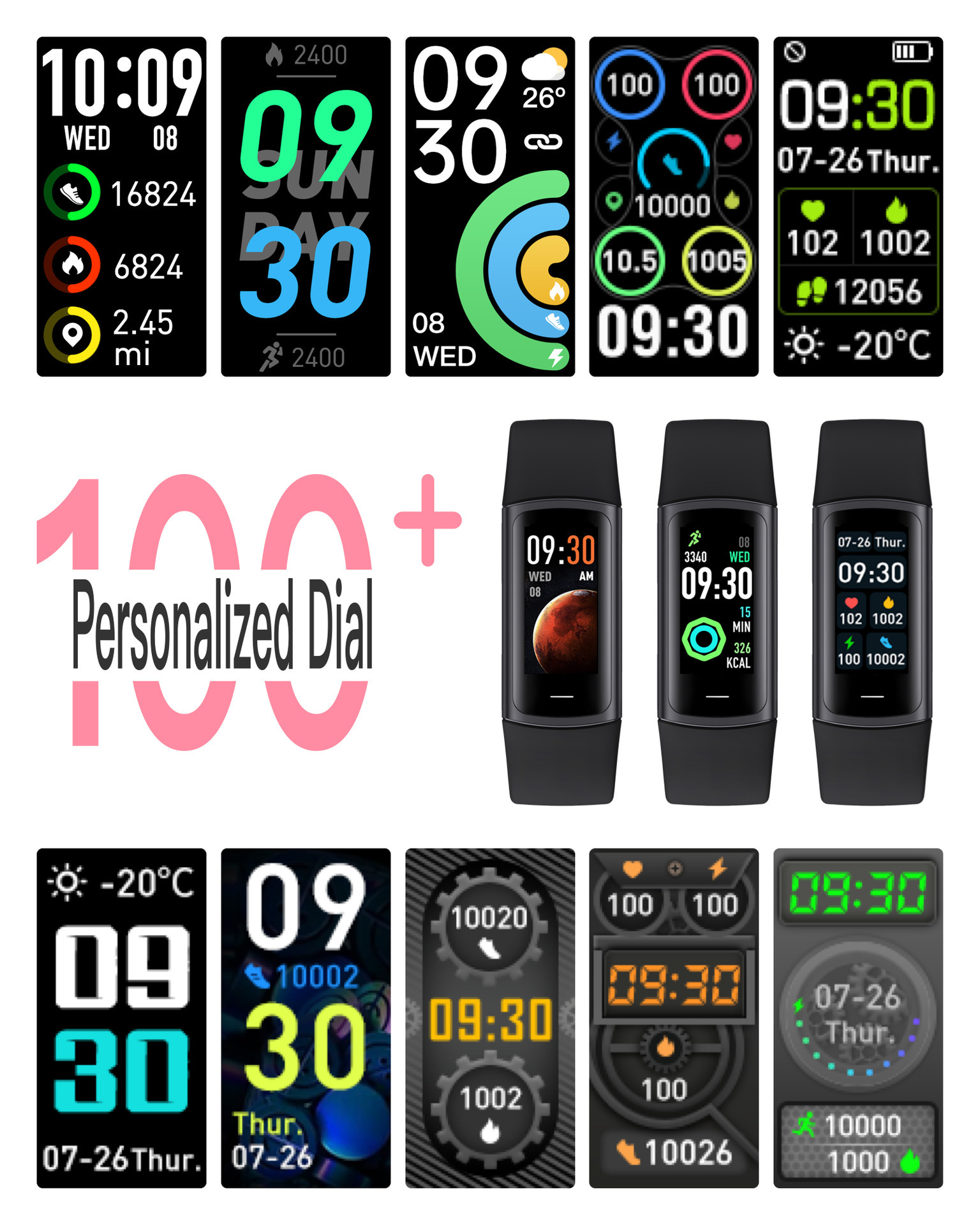 The new cross-border C68L smart bracelet pedometer, heart rate, blood pressure, blood oxygen, sleep and body temperature monitoring men's watch undefined