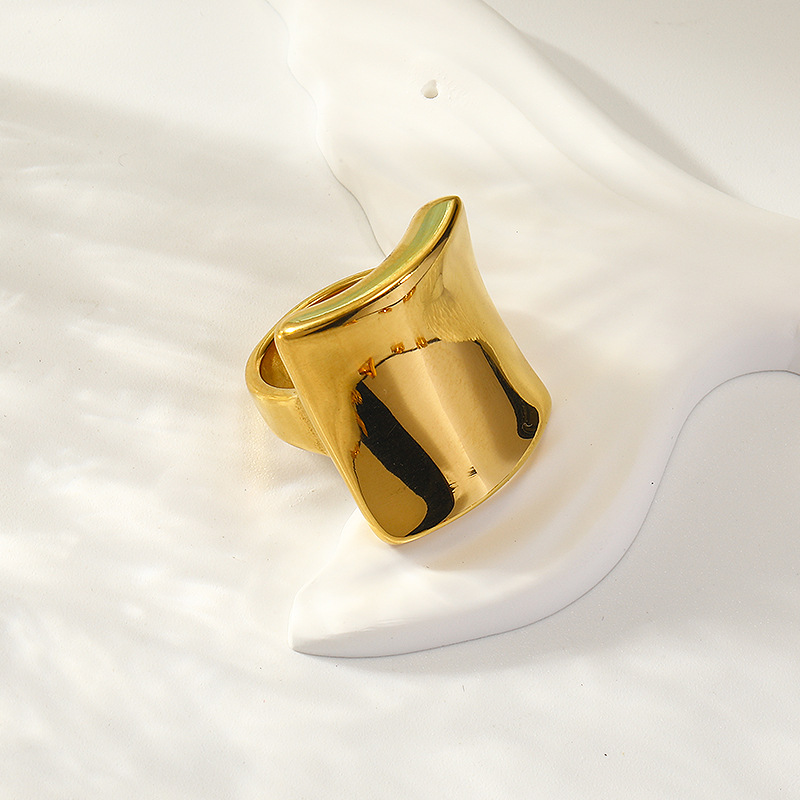 Daily Occasion 304 Stainless Steel Material Square Pattern Real Gold Plated Square 304 Stainless Steel Simple Style Waterproof Non Tarnish Rings