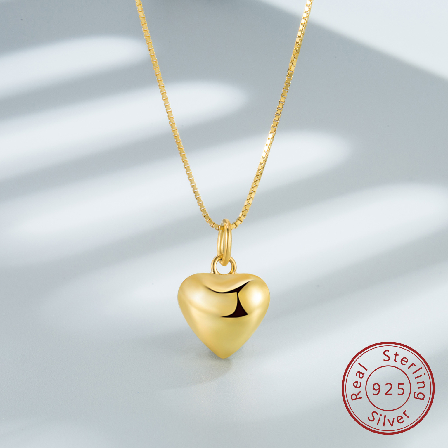 5g Weight 925 Sterling Silver Pendant Material 925 Sterling Silver Box Chain Plating Heart Shape Pendant Necklace