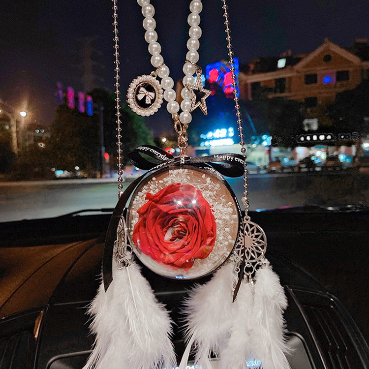 創意汽車掛件真花永生花車內後視鏡吊飾個性七夕生日禮物車載掛飾