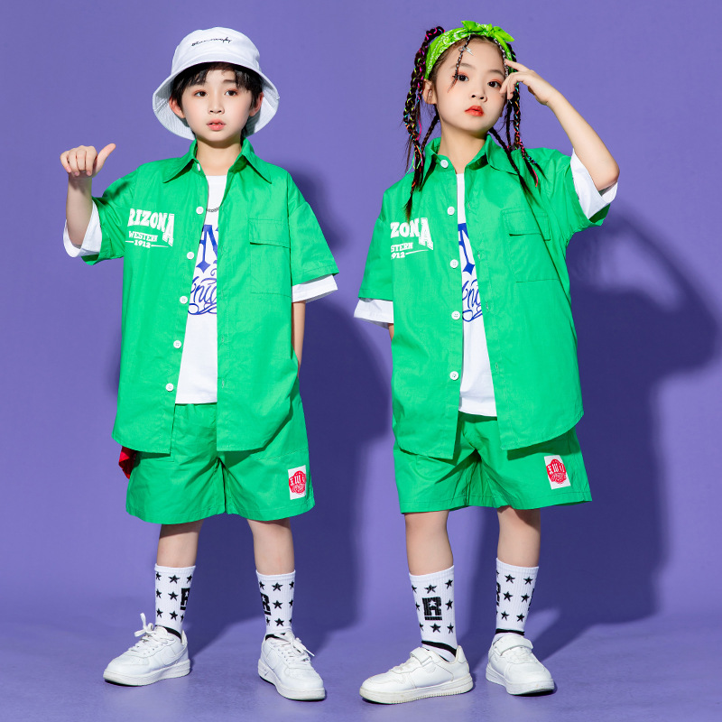 Street dance children's trendy outfits, boys' and girls' hip-hop sets, trendy dance children's clothing, children's drum set performance costumes