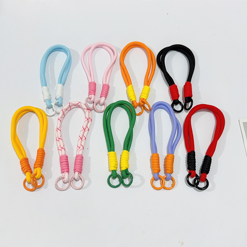 Double Buckle Mobile Phone Chain Lanyard Unisex Short Mobile Phone Pendant Handmade Polyester Braided Wrist Strap Handmade Weaving